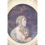 Continental 18th century School Mother and child oil on canvas laid onto panel 33cm x 27cm