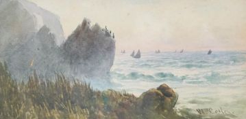 William Casley (19th century) Coastal Seascape Watercolour signed lower right 9.5cm x 19.