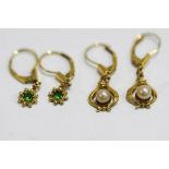 Two pairs of ladies drop earrings,