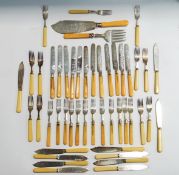 A set of six fruit knives and forks,