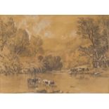 Attributed to James Duffield Harding (1793-1863) Cows in a landscape pencil and chalk 27cm x 37cm