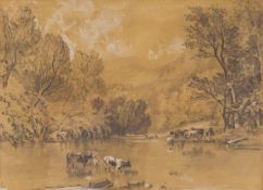 Attributed to James Duffield Harding (1793-1863) Cows in a landscape pencil and chalk 27cm x 37cm