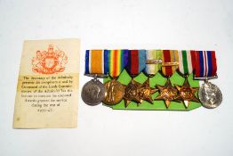 A group of seven First and Second World War medals, the British War medal, the Allied Victory medal,