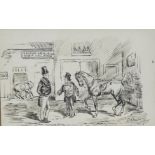 After A.J. Munnings Riding Mishap a pair of ink cartoon studies bears signature for A.