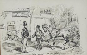 After A.J. Munnings Riding Mishap a pair of ink cartoon studies bears signature for A.
