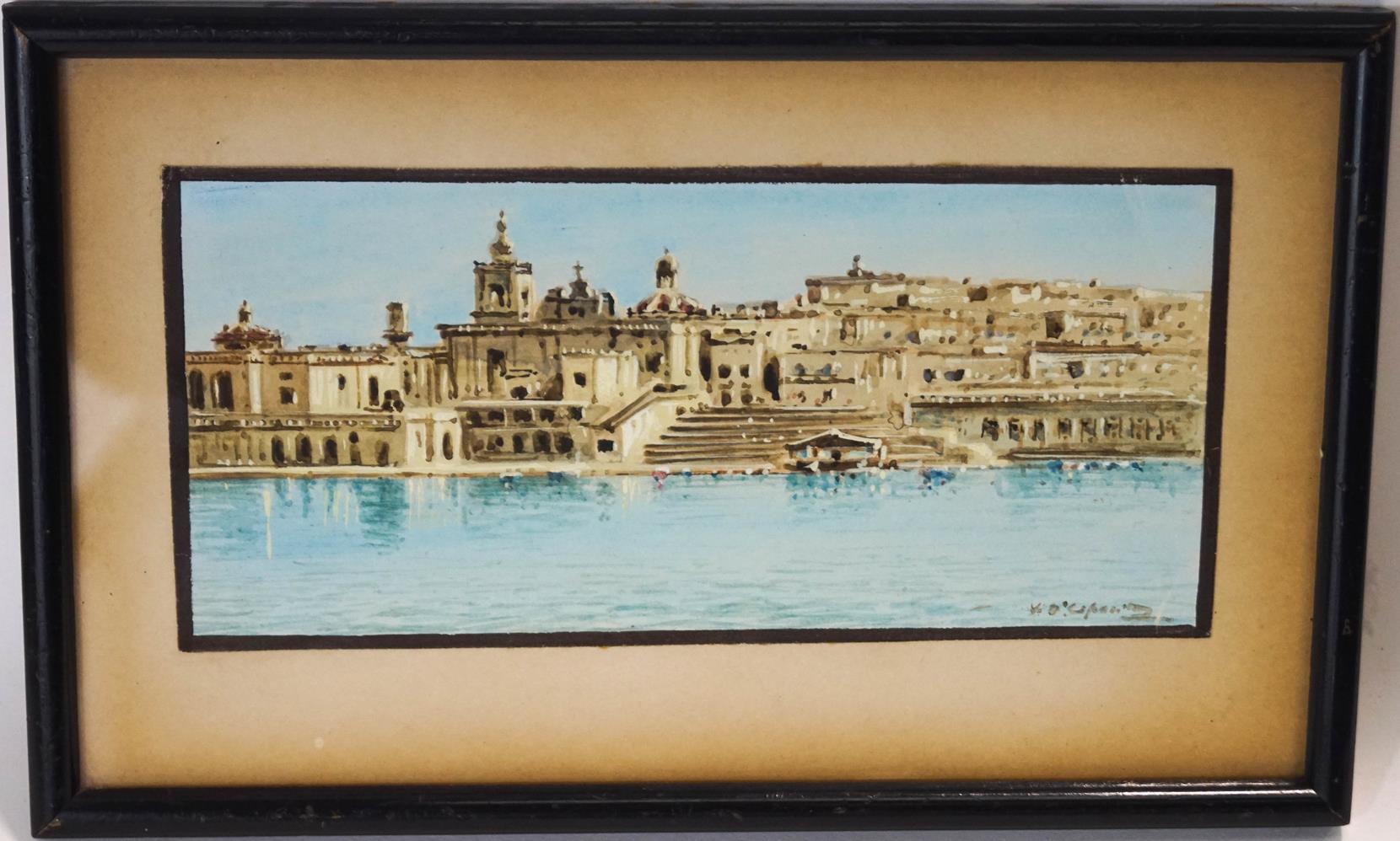 Vicenzo D'Esposito (Maltese) 1866-1946 'Port of Valetta - Malta Watercolour Signed 9cm x 20cm - Image 2 of 2