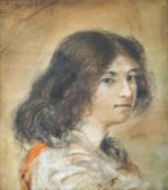Spanish School (19th century) Portrait of a Young Woman pastel Signed indistinctly upper left and