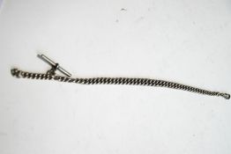 A silver watch chain, of graduated curb links, 34 cm long,