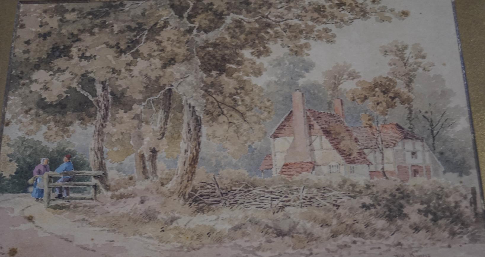 English School, 19th century Cottage with Figures Watercolour Signed F... Bowers 31.5cm x 21. - Image 3 of 3