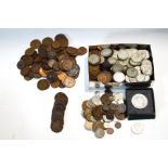 A quantity of coinage: florins, sixpences, shillings, Victorian pennies,