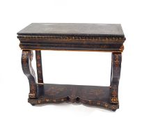 A Regency and later ebonised side table decorated in the Chinoiserie style, with marble top,