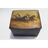 A Russian lacquer box, with Troika scene painted to the lid,