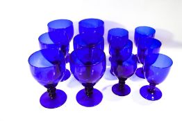 Two sets of six Bristol Blue wine goblets, 11.