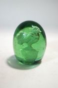 A Victorian chicken sulphide green glass paperweight,