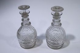 A pair of George III cut glass decanters, mallet form with triple ring necks,