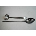 An 18th century mote spoon, makers mark CB?, and lion passant only, the bowl with a shell heel,