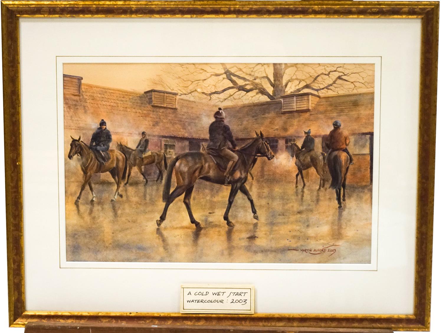 Martin Alford (Contemporary) Racehorses 'A Cold Wet Start' Watercolour Signed and dated 2003, - Image 2 of 2