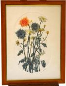 Barbara Dauman (Contemporary) Thistle II Chrysanthemums II Two coloured prints signed in pencil and