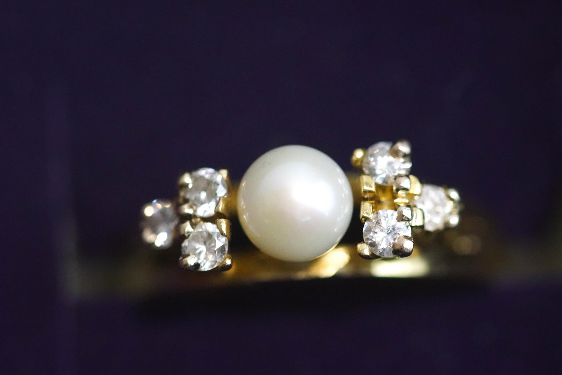 A cultured pearl and diamond ring, stamped '18K', the pearl, of approximately 5. - Image 2 of 2