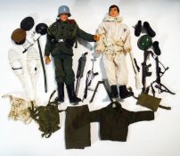 Two original Palitoy action man figures and accessories