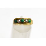 A five stone turquoise and cultured pearl 18 carat gold ring, in the Edwardian style,