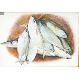 Contemporary Fish Still Life Coloured pencil Monogram SH and 2004 to foil 46cm x 68cm