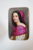 A 19th century German porcelain plaque painted in enamels with a robed lady, impressed marks 120,