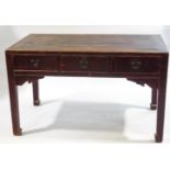 A Chinese hardwood partners writing table with three drawers to each side,