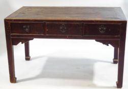A Chinese hardwood partners writing table with three drawers to each side,