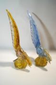 Two 1950's/1960's Murano pheasants by Archimede Seguso, with gold inclusions,