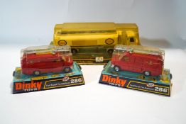 Two Dinky die cast Ford Transit Fire Appliances, 286, in original packaging, and a Dinky A.E.C.