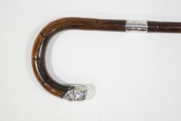 A walking stick with wide silver band and tip (Birmingham 1919)