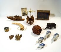 A quantity of interesting Far Eastern collectables including a Japanese bronze elephant,