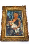 J Siefeit Maternity Oil on canvas signed lower right and label verso 53cm x 32cm