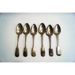 A collection of six Victorian silver fiddle pattern dessert spoons, various makers and dates,