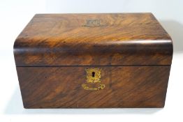 A Victorian walnut work box with three interior trays,