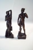 Two reproduction miniature bronzes of Michaelangelo's 'David', and 'The Dying Slave', tallest 14.