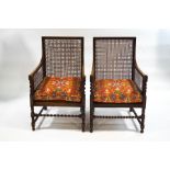 A pair of 19th century bergere armchairs with cane seats and backs