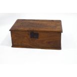A 19th century elm bible box with iron lock and 'wire' hinges,