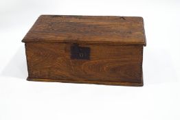 A 19th century elm bible box with iron lock and 'wire' hinges,