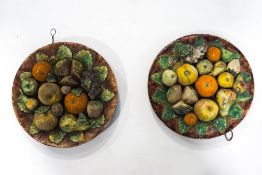 A pair of Jose de Cunha fruit plates, in the Palissy style, impressed marks, 28.