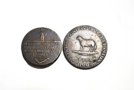 Two bronze trade tokens, one inscribed 'Pay at Leighton Berkhamsted or London,