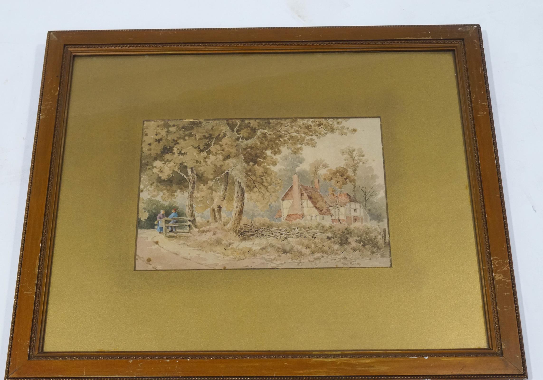 English School, 19th century Cottage with Figures Watercolour Signed F... Bowers 31.5cm x 21. - Image 2 of 3
