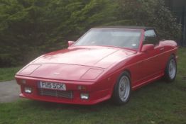 A 1988 TVR 350i Convertible, registration F115 SCK, chassis number SA9DH35PXHB019123, red.