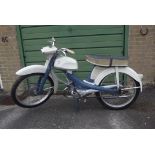 A 1964 NSU Quickly S2/23, registration number AHY 21B, chassis number 1645009, blue and grey.