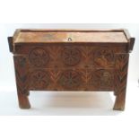 A 19th century Norwegian trunk, inscribed with geometric patterns and painted,