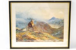 After Thornburn Stag in a Highland landscape Coloured print 44cm x 56cm