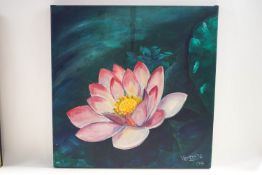 Varosha Lamb (Contemporary) Lotus Flower Oil on unframed canvas Signed and dated,