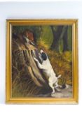 W.Hobson Fox and Terrier Oil on canvas Signed lower right 61cm x 50.