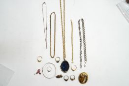 A small collection of jewellery, including, two 9 carat gold rings, 5.
